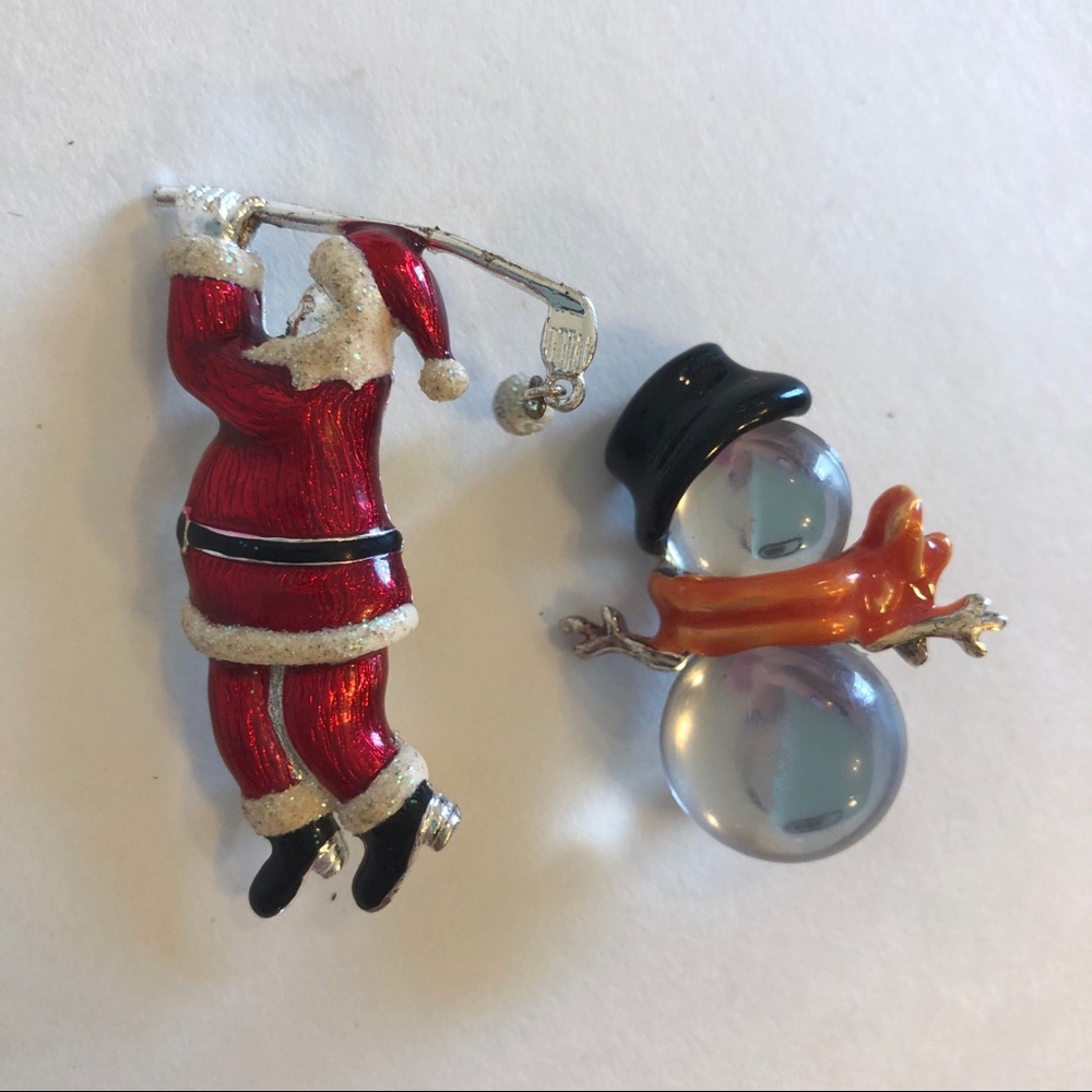 Danecraft Santa and Snowman Brooch